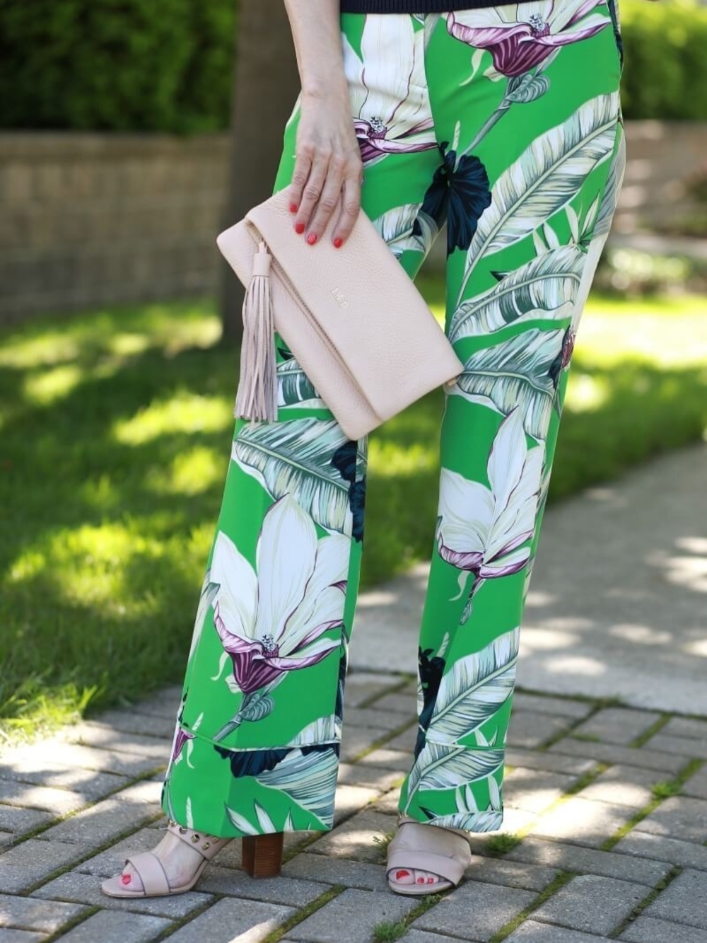 Ann Taylor Green Floral Wide-Leg Pants